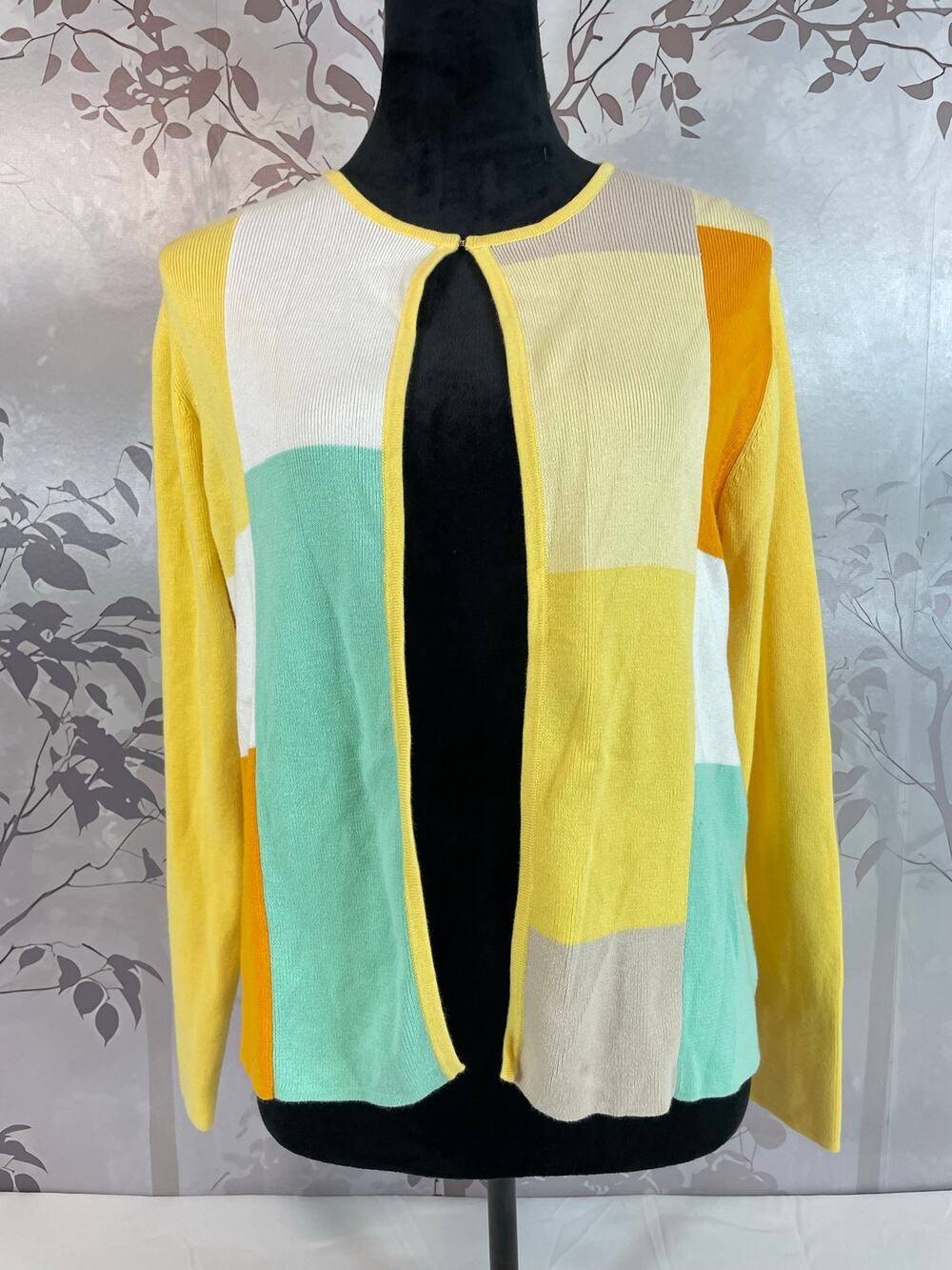 United States Sweaters Colorblock Cardigan Sweater Yellow M Vintage Cotton USA